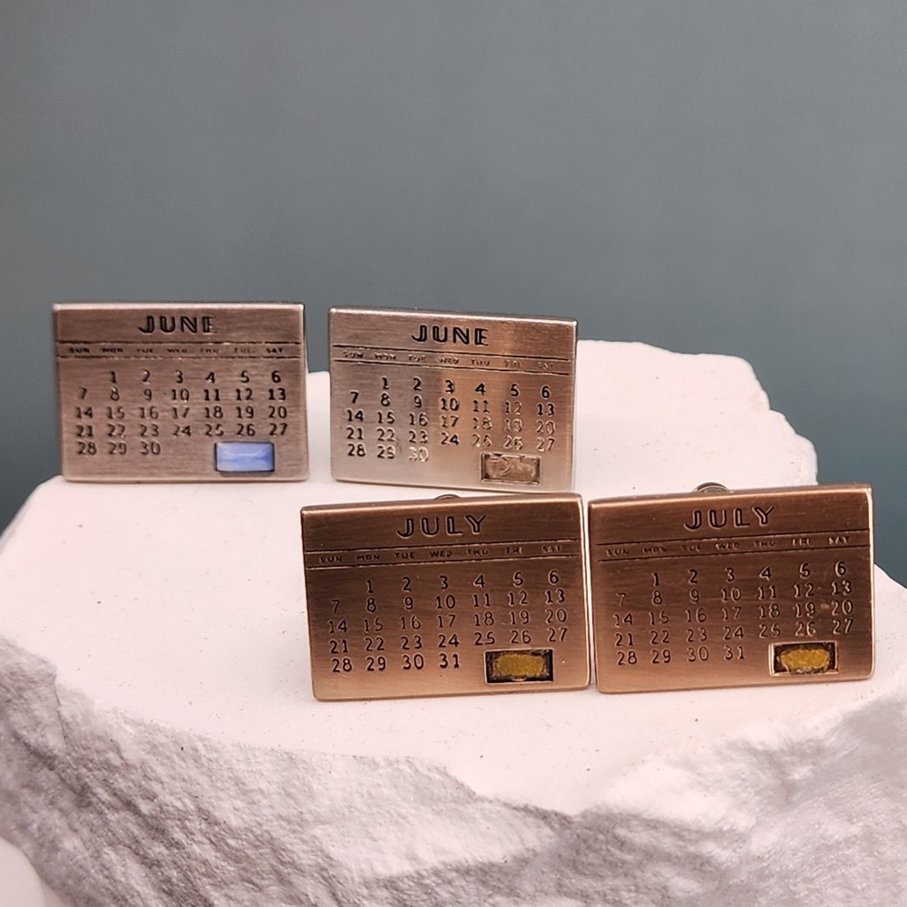 Hickok Vintage Calendar Cufflinks Lot 4 June July Gold Tone Mid Century Men's